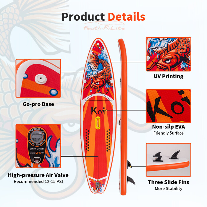 Opblaasbare surf paddleboard 11'6" - Sup Koi Oranje