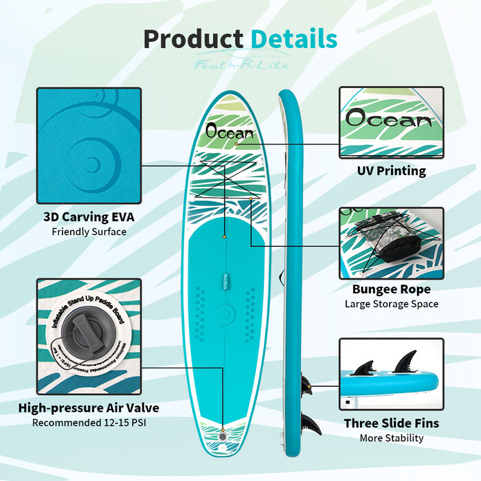 Opblaasbare surf paddleboard 11' - Oceaan Hemel Blauw