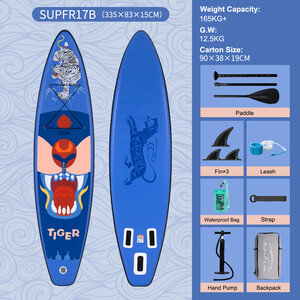 Opblaasbare surf paddleboard 11' - Tijger Blauw