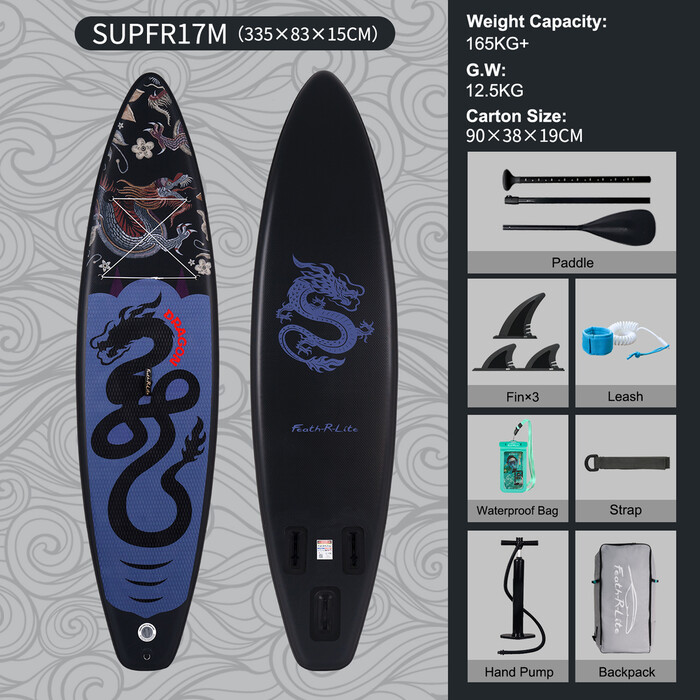 Opblaasbare surf paddleboard 11' - Zwarte Draak