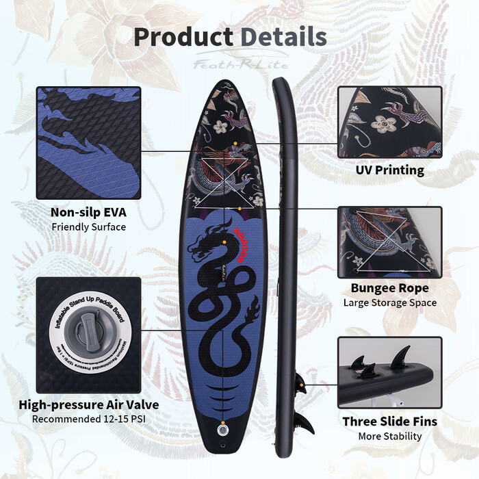 Opblaasbare surf paddleboard 11' - Zwarte Draak